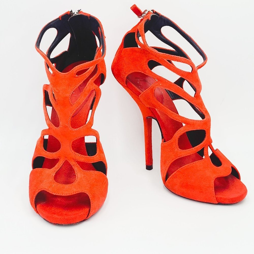 Giuseppe Zanotti Sandals Red Suede Butterfly Cutout Sandals Size 37 - Picture 4 of 6